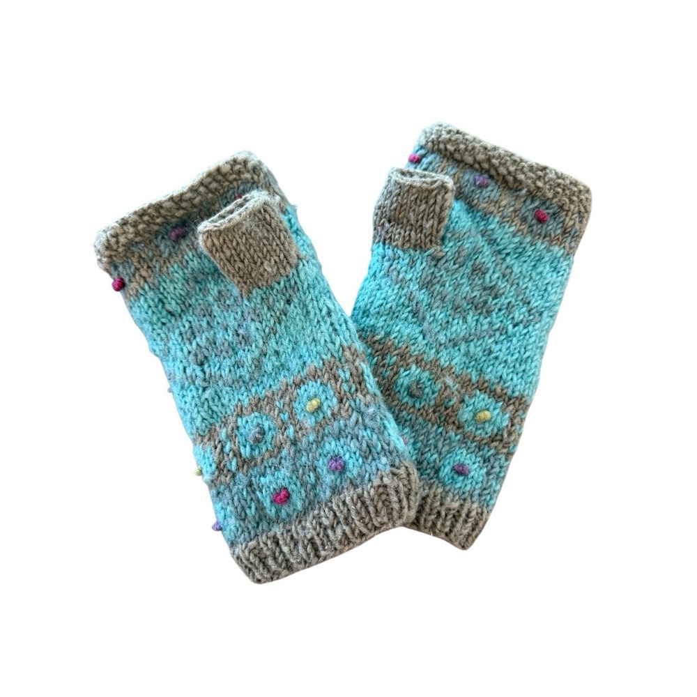 Fingerless Wool Gloves Mittens Hand Knitted Fleece Lined Multicolor New - Picture 3 of 4